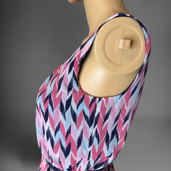 BCX A-Line Blouson Dress Size XS 2 Pink Light Blue Sleeveless Lined Belt - Picture 8 of 16